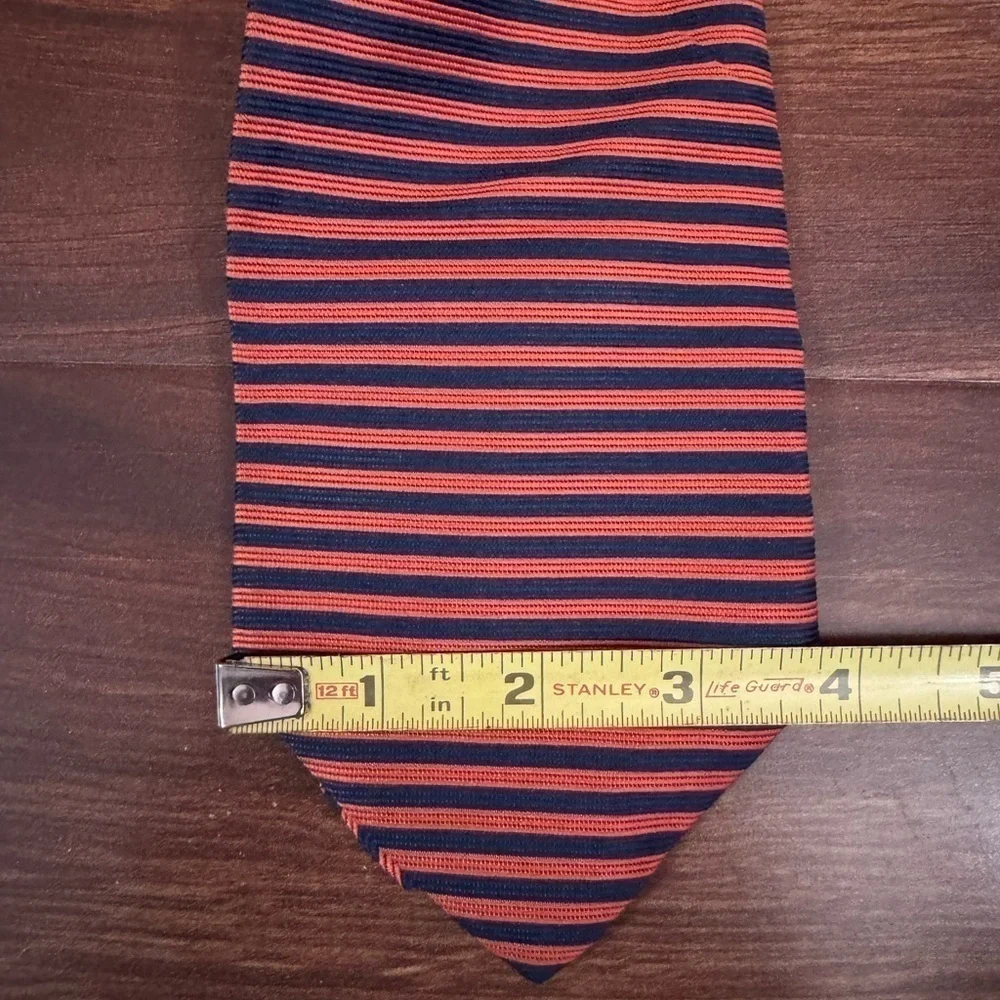 🌿SALE🌿BROOKS BROTHERS Red Orange Stripes on Blue Background All Silk Necktie